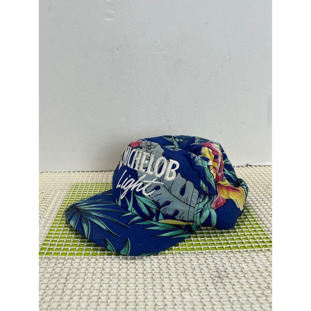 Vintage Michelob Light Snapback Cap Blue Tropical Floral and Palm Leaf Print